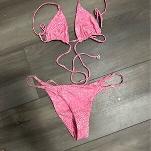 Kasakai Pink snake skin Triangle Bikini Set